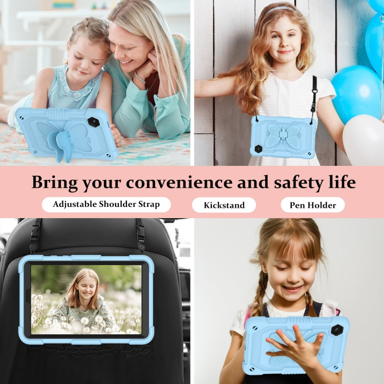 For Samsung Galaxy Tab A9 / Tab A11 Butterfly Kickstand Heavy Duty Hard Rugged Tablet Case(Ice Blue) by bashfashion