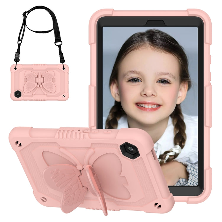 For Samsung Galaxy Tab A9 / Tab A11 Butterfly Kickstand Heavy Duty Hard Rugged Tablet Case(Rose Pink) by bashfashion
