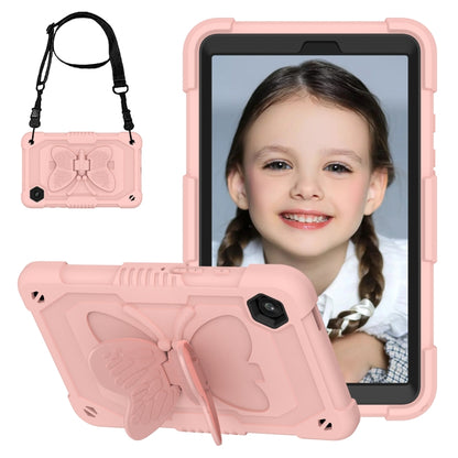 For Samsung Galaxy Tab A9 / Tab A11 Butterfly Kickstand Heavy Duty Hard Rugged Tablet Case(Rose Pink) by bashfashion