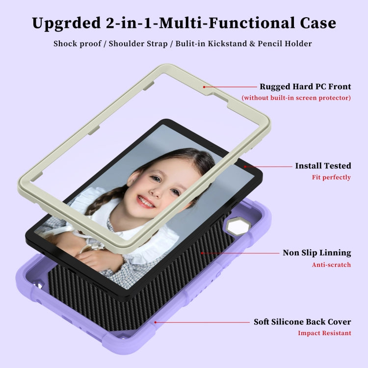 For Samsung Galaxy Tab A9 / Tab A11 Butterfly Kickstand Heavy Duty Hard Rugged Tablet Case(Beige+Raro Purple) by bashfashion