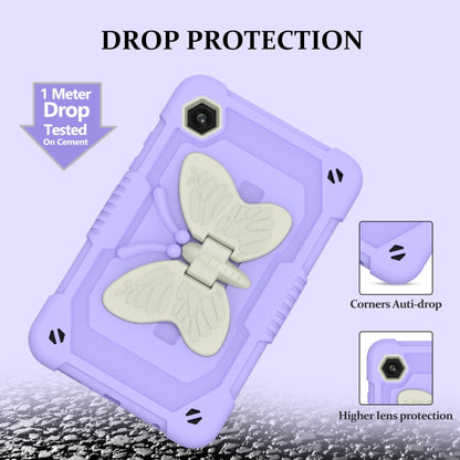 For Samsung Galaxy Tab A9 / Tab A11 Butterfly Kickstand Heavy Duty Hard Rugged Tablet Case(Beige+Raro Purple) by bashfashion