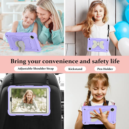 For Samsung Galaxy Tab A9 / Tab A11 Butterfly Kickstand Heavy Duty Hard Rugged Tablet Case(Beige+Raro Purple) by bashfashion