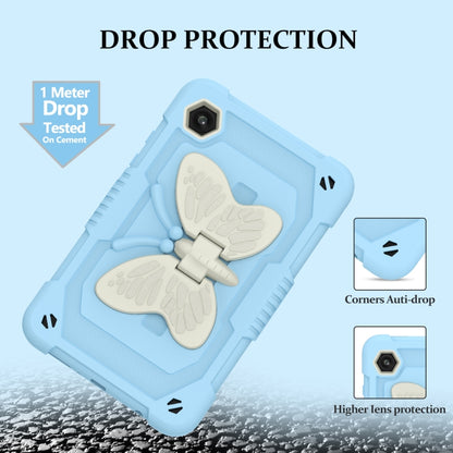 For Samsung Galaxy Tab A9 / Tab A11 Butterfly Kickstand Heavy Duty Hard Rugged Tablet Case(Beige+Ice Blue) by bashfashion