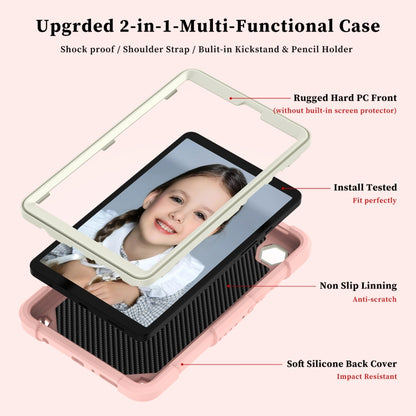 For Samsung Galaxy Tab A9 / Tab A11 Butterfly Kickstand Heavy Duty Hard Rugged Tablet Case(Beige+Rose Pink) by bashfashion