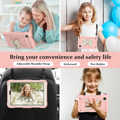 For Samsung Galaxy Tab A9 / Tab A11 Butterfly Kickstand Heavy Duty Hard Rugged Tablet Case(Beige+Rose Pink) by bashfashion