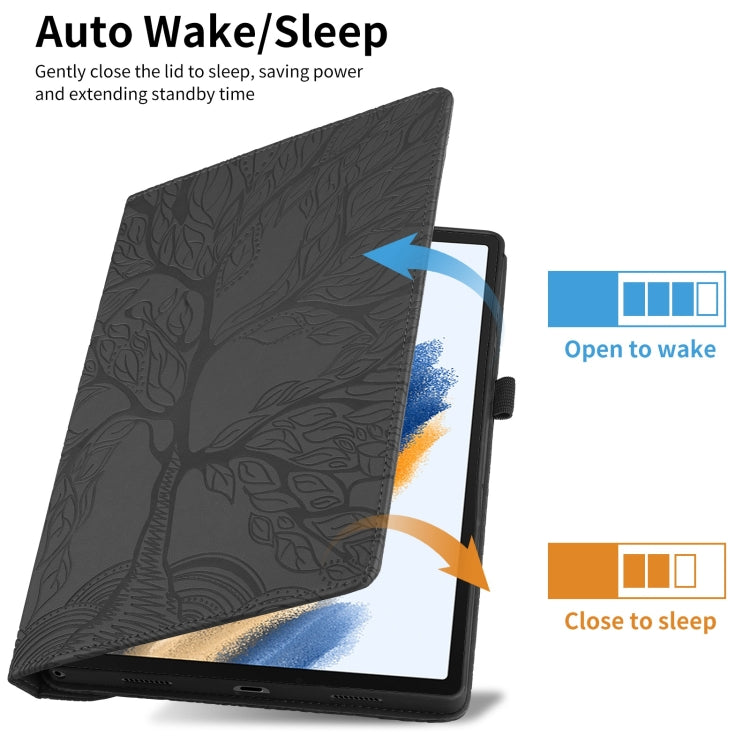 For iPad 2025 / 2022 Tree Life Embossed Rotation Leather Smart Tablet Case(Black) by bashfashion