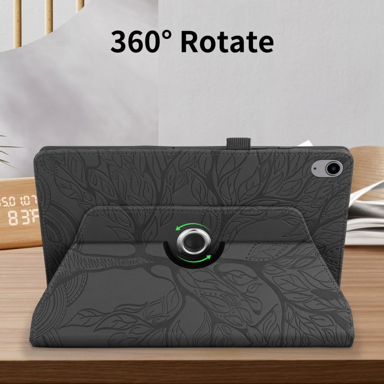 For iPad 2025 / 2022 Tree Life Embossed Rotation Leather Smart Tablet Case(Black) by bashfashion