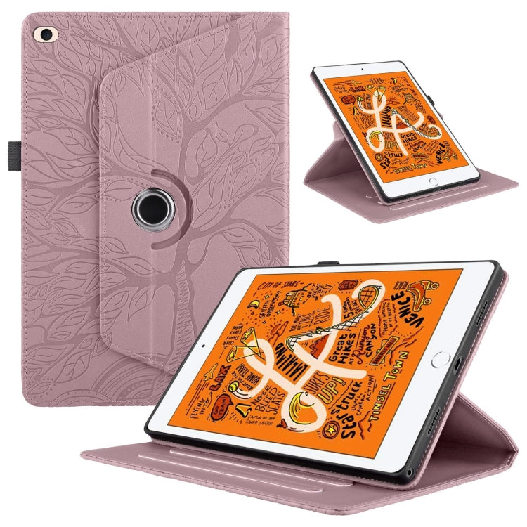 For iPad mini 5 / mini 4 / mini 3 Tree Life Embossed Rotation Leather Smart Tablet Case(Rose Gold) by bashfashion