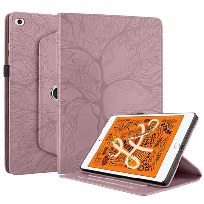 For iPad mini 5 / mini 4 / mini 3 Tree Life Embossed Rotation Leather Smart Tablet Case(Rose Gold) by bashfashion