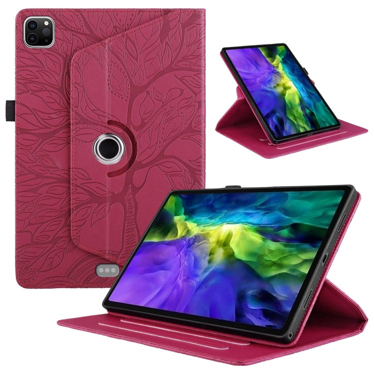 For iPad Pro 12.9 2022 / 2021 / 2020 Tree Life Embossed Rotation Leather Smart Tablet Case(Red) by bashfashion
