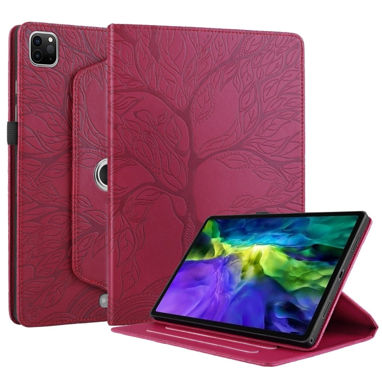 For iPad Pro 12.9 2022 / 2021 / 2020 Tree Life Embossed Rotation Leather Smart Tablet Case(Red) by bashfashion