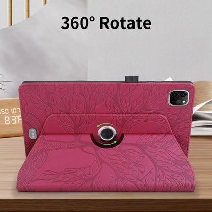 For iPad Pro 12.9 2022 / 2021 / 2020 Tree Life Embossed Rotation Leather Smart Tablet Case(Red) by bashfashion