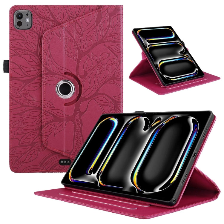For iPad Pro 13 2025 / 2024 Tree Life Embossed Rotation Leather Smart Tablet Case(Red) by bashfashion