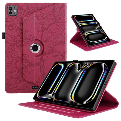 For iPad Pro 13 2025 / 2024 Tree Life Embossed Rotation Leather Smart Tablet Case(Red) by bashfashion