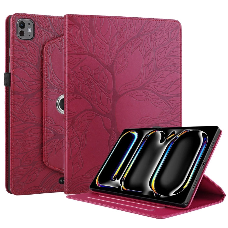 For iPad Pro 13 2025 / 2024 Tree Life Embossed Rotation Leather Smart Tablet Case(Red) by bashfashion