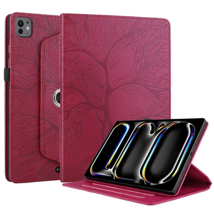 For iPad Pro 13 2025 / 2024 Tree Life Embossed Rotation Leather Smart Tablet Case(Red) by bashfashion