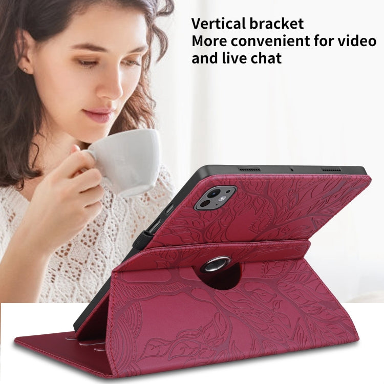 For iPad Pro 13 2025 / 2024 Tree Life Embossed Rotation Leather Smart Tablet Case(Red) by bashfashion