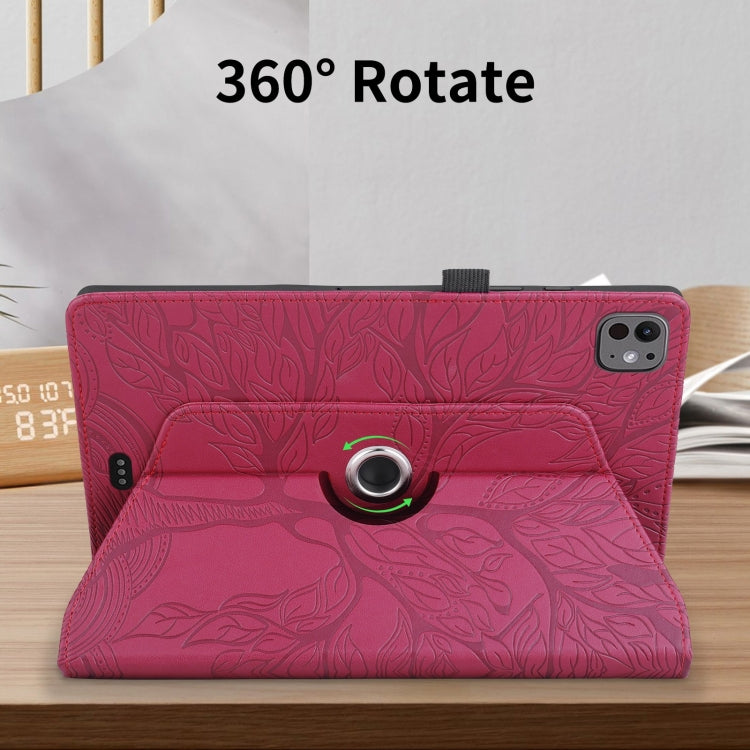 For iPad Pro 13 2025 / 2024 Tree Life Embossed Rotation Leather Smart Tablet Case(Red) by bashfashion