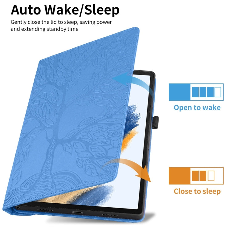 For Samsung Galaxy Tab A8 10.5 Tree Life Embossed Rotation Leather Smart Tablet Case(Blue) by bashfashion