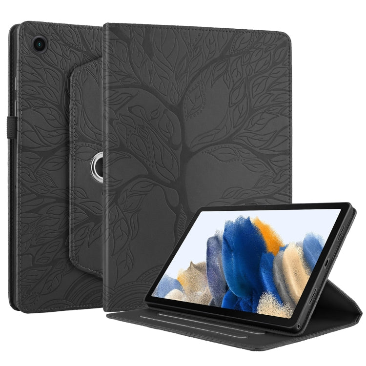 For Samsung Galaxy Tab A8 10.5 Tree Life Embossed Rotation Leather Smart Tablet Case(Black) by bashfashion