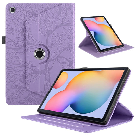 For Samsung Galaxy Tab S6 Lite P610 Tree Life Embossed Rotation Leather Smart Tablet Case(Purple) by bashfashion
