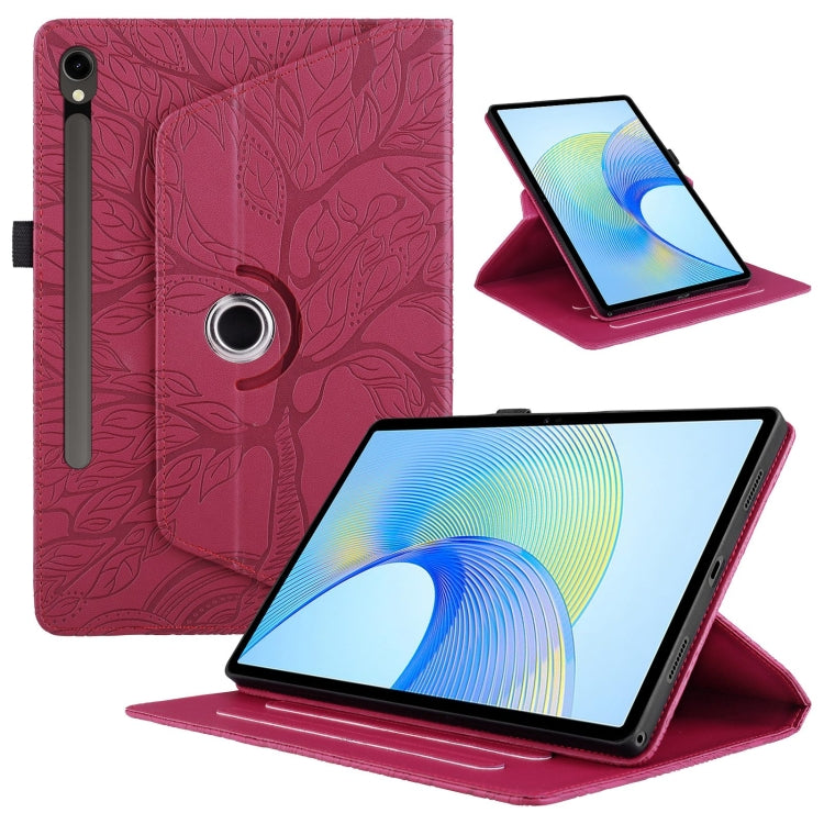 For Samsung Galaxy Tab S9 FE / S9 X510 Tree Life Embossed Rotation Leather Smart Tablet Case(Red) by bashfashion