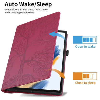 For Samsung Galaxy Tab S9 FE / S9 X510 Tree Life Embossed Rotation Leather Smart Tablet Case(Red) by bashfashion