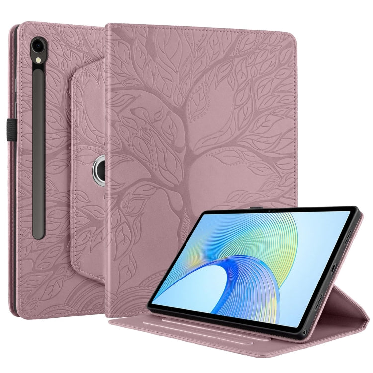 For Samsung Galaxy Tab S9 FE / S9 X510 Tree Life Embossed Rotation Leather Smart Tablet Case(Rose Gold) by bashfashion