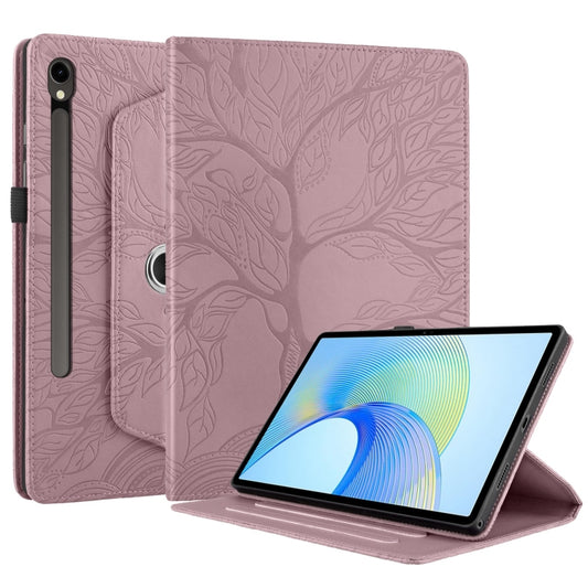 For Samsung Galaxy Tab S9 FE / S9 X510 Tree Life Embossed Rotation Leather Smart Tablet Case(Rose Gold) by bashfashion