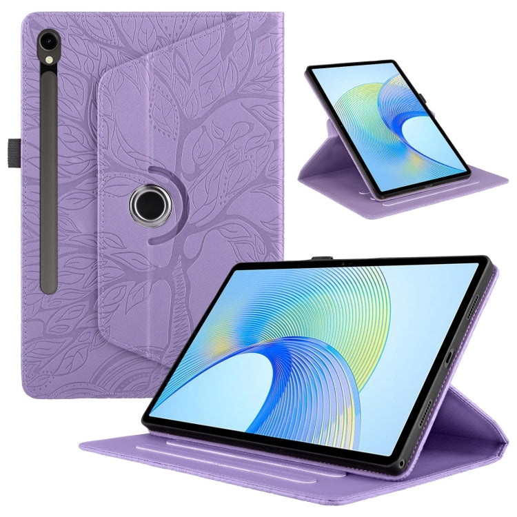 For Samsung Galaxy Tab S9 FE / S9 X510 Tree Life Embossed Rotation Leather Smart Tablet Case(Purple) by bashfashion