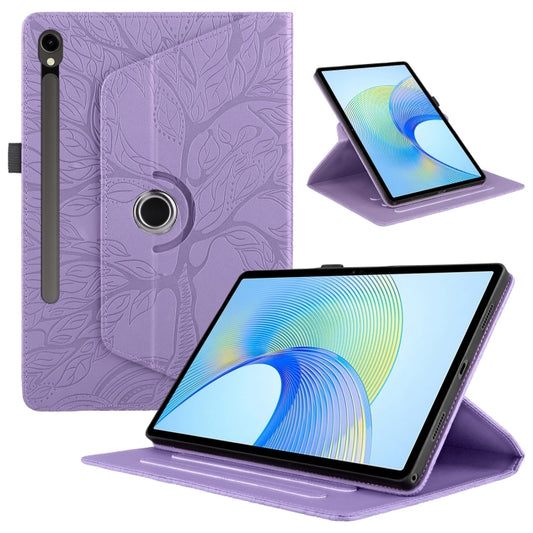 For Samsung Galaxy Tab S9 FE / S9 X510 Tree Life Embossed Rotation Leather Smart Tablet Case(Purple) by bashfashion