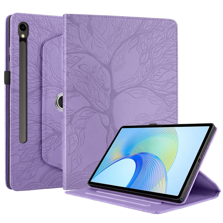 For Samsung Galaxy Tab S9 FE / S9 X510 Tree Life Embossed Rotation Leather Smart Tablet Case(Purple) by bashfashion