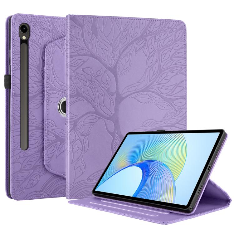 For Samsung Galaxy Tab S10 FE+ Tree Life Embossed Rotation Leather Smart Tablet Case(Purple) by bashfashion