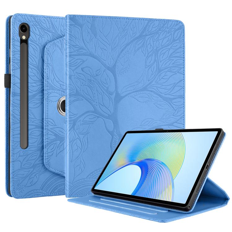 For Samsung Galaxy Tab S10 FE+ Tree Life Embossed Rotation Leather Smart Tablet Case(Blue) by bashfashion