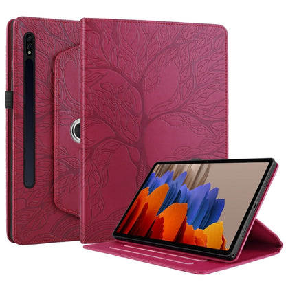 For Samsung Galaxy Tab S10 / S8 / S7 Tree Life Embossed Rotation Leather Tablet Case(Red) by bashfashion