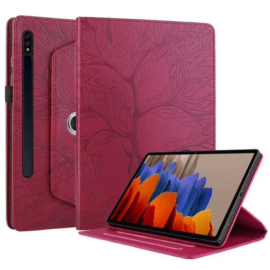 For Samsung Galaxy Tab S10 / S8 / S7 Tree Life Embossed Rotation Leather Tablet Case(Red) by bashfashion