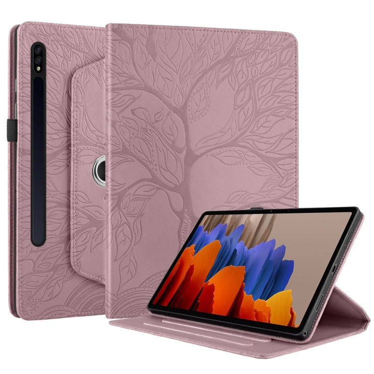 For Samsung Galaxy Tab S10 / S8 / S7 Tree Life Embossed Rotation Leather Tablet Case(Rose Gold) by bashfashion