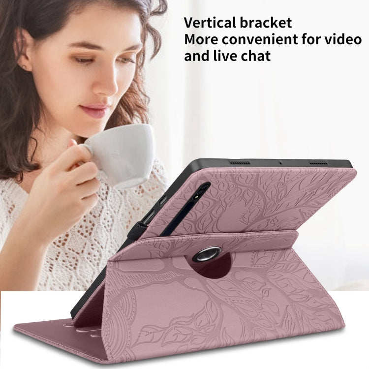 For Samsung Galaxy Tab S10 / S8 / S7 Tree Life Embossed Rotation Leather Tablet Case(Rose Gold) by bashfashion