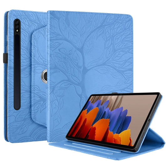 For Samsung Galaxy Tab S10 / S8 / S7 Tree Life Embossed Rotation Leather Tablet Case(Blue) by bashfashion