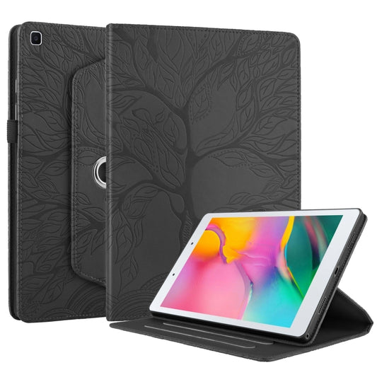 For Samsung Galaxy Tab A 8.0 2019 / T290 Tree Life Embossed Rotation Leather Tablet Case(Black) by bashfashion