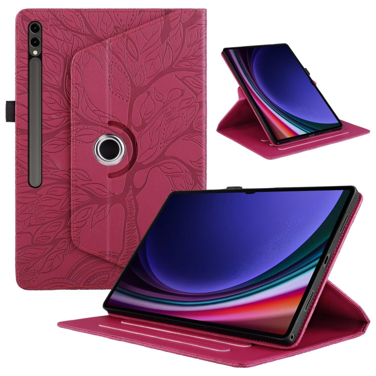 For Samsung Galaxy Tab S10 Ultra / S9 Ultra Tree Life Embossed Rotation Leather Tablet Case(Red) by bashfashion
