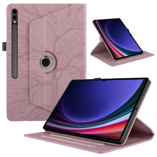 For Samsung Galaxy Tab S10 Ultra / S9 Ultra Tree Life Embossed Rotation Leather Tablet Case(Rose Gold) by bashfashion