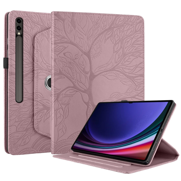 For Samsung Galaxy Tab S10 Ultra / S9 Ultra Tree Life Embossed Rotation Leather Tablet Case(Rose Gold) by bashfashion