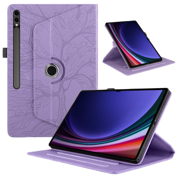 For Samsung Galaxy Tab S10 Ultra / S9 Ultra Tree Life Embossed Rotation Leather Tablet Case(Purple) by bashfashion
