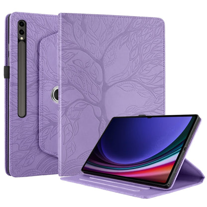 For Samsung Galaxy Tab S10 Ultra / S9 Ultra Tree Life Embossed Rotation Leather Tablet Case(Purple) by bashfashion