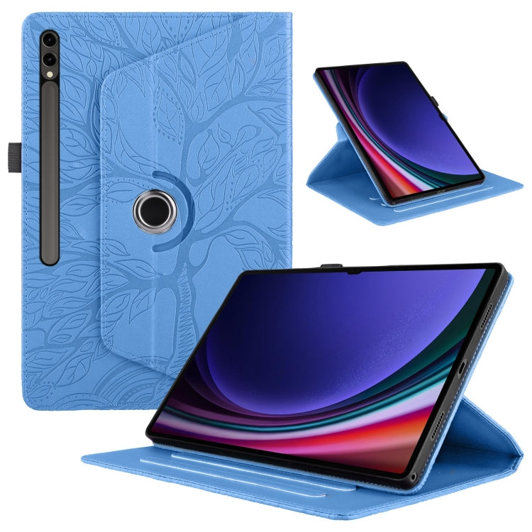 For Samsung Galaxy Tab S10 Ultra / S9 Ultra Tree Life Embossed Rotation Leather Tablet Case(Blue) by bashfashion
