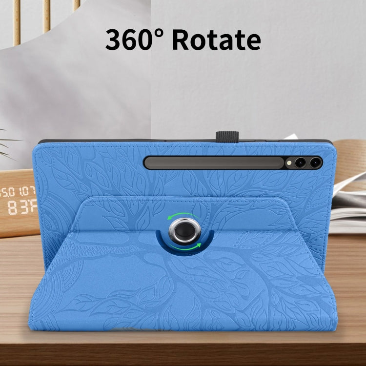 For Samsung Galaxy Tab S10 Ultra / S9 Ultra Tree Life Embossed Rotation Leather Tablet Case(Blue) by bashfashion
