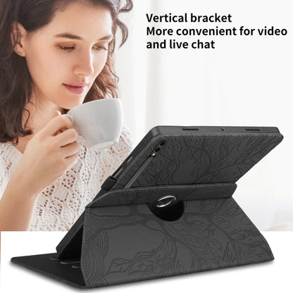 For Samsung Galaxy Tab S10 Ultra / S9 Ultra Tree Life Embossed Rotation Leather Tablet Case(Black) by bashfashion