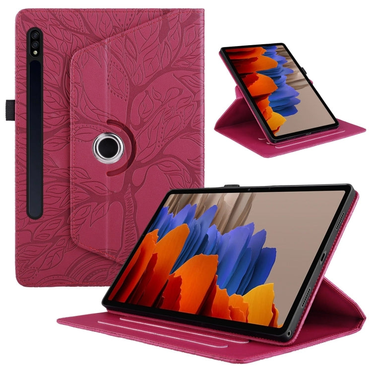 For Samsung Galaxy Tab S9 / S9 FE Tree Life Embossed Rotation Leather Tablet Case(Red) by bashfashion