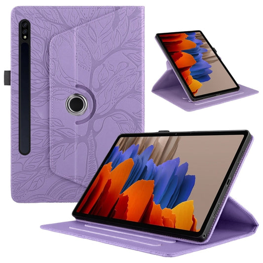 For Samsung Galaxy Tab S9 / S9 FE Tree Life Embossed Rotation Leather Tablet Case(Purple) by bashfashion